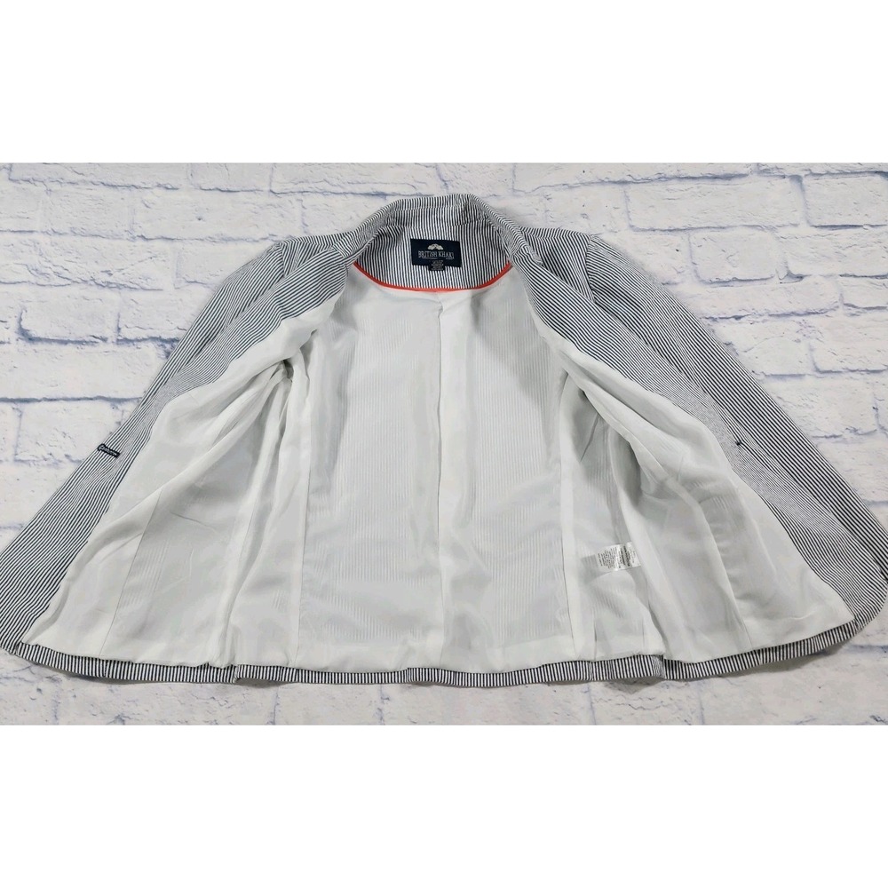 British Khaki Blazer WOMENS SZ S Jacket Seersucker Preppy Nautical Classic - Picture 4 of 10